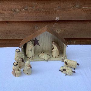 Rustic Elegance "Vintage Nativity Barn" Set of 9 Pieces